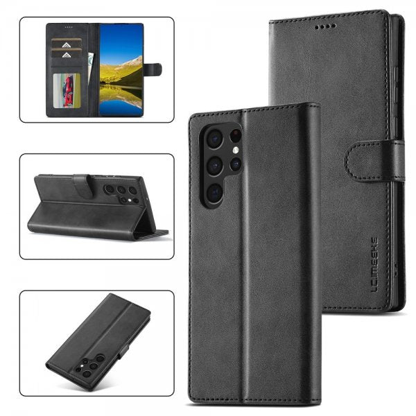 Lc.Imeeke Samsung Galaxy S25 Ultra Cover med Kortlomme Standerfunktion Sort