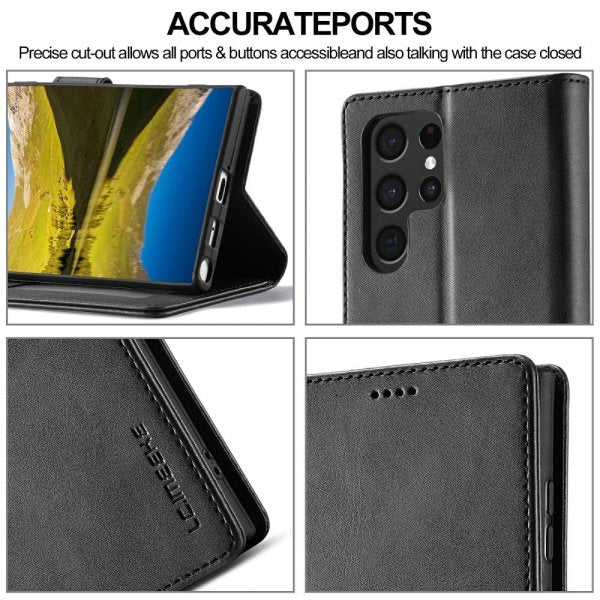 Lc.Imeeke Samsung Galaxy S25 Ultra Cover med Kortlomme Standerfunktion Sort