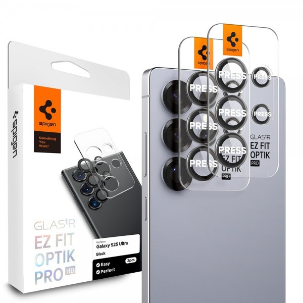Spigen Samsung Galaxy S25 Ultra Kamerabeskyttelse GLAS.tR EZ Fit Optik Pro 2-pak Sort