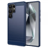Samsung Galaxy S25 Ultra Cover Børstet Kulfibertekstur Blå