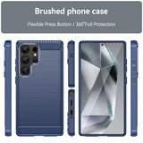 Samsung Galaxy S25 Ultra Cover Børstet Kulfibertekstur Blå