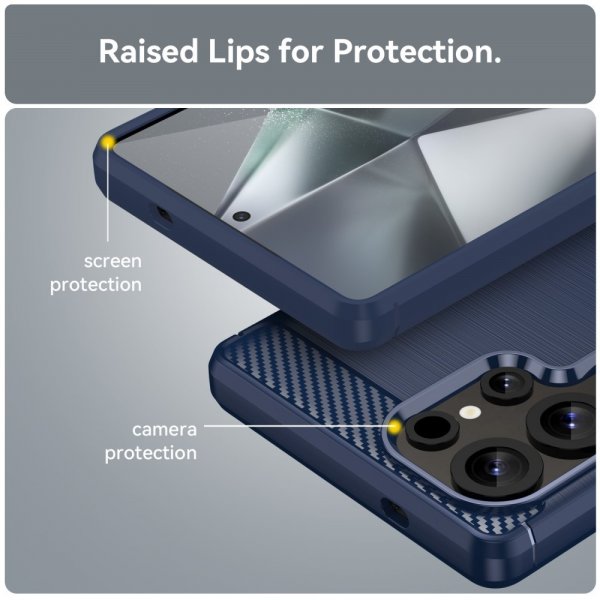 Samsung Galaxy S25 Ultra Cover Børstet Kulfibertekstur Blå
