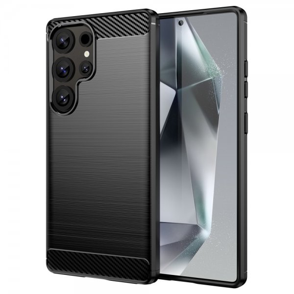 Samsung Galaxy S25 Ultra Cover Børstet Kulfibertekstur Sort