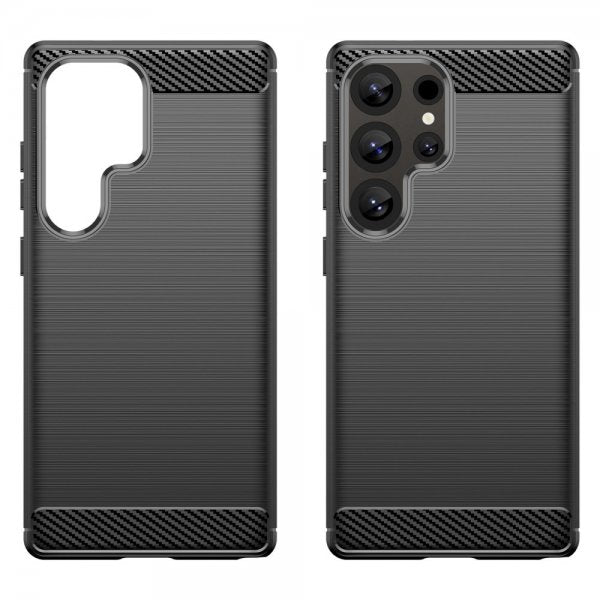 Samsung Galaxy S25 Ultra Cover Børstet Kulfibertekstur Sort