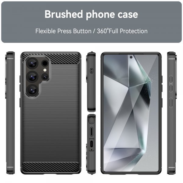 Samsung Galaxy S25 Ultra Cover Børstet Kulfibertekstur Sort