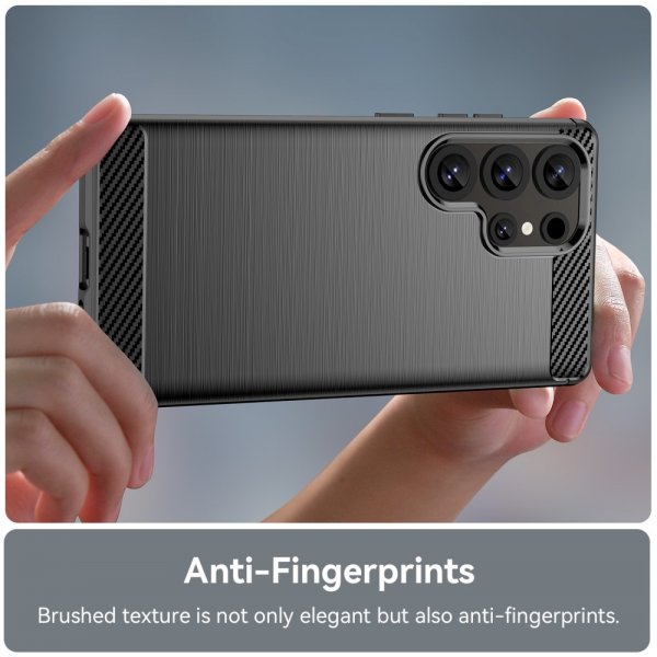 Samsung Galaxy S25 Ultra Cover Børstet Kulfibertekstur Sort