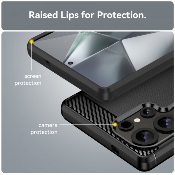 Samsung Galaxy S25 Ultra Cover Børstet Kulfibertekstur Sort