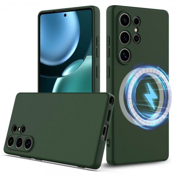 Samsung Galaxy S25 Ultra Cover med Rem Silikone MagSafe Mørkegrøn