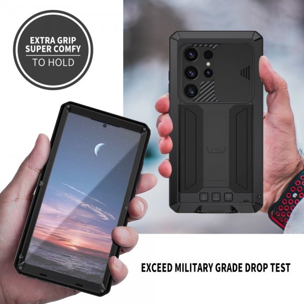 R-JUST Samsung Galaxy S25 Ultra Cover Metal Stødsikker Kamerabeskyttelse Sort