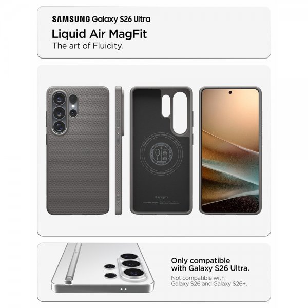 Spigen Samsung Galaxy S26 Ultra Cover Liquid Air MagFit Marble Gray