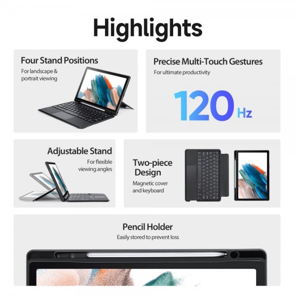 Dux Ducis Samsung Galaxy Tab A8 Etui Aftageligt Tastatur Sort