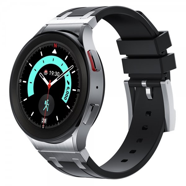 Samsung Galaxy Watch 20mm Silikonerem Sølv Spænde Sort