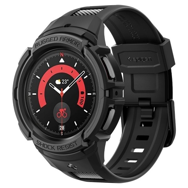 Spigen Samsung Galaxy Watch 5 Pro 45mm Cover og Rem Rugged Armor Pro Sort