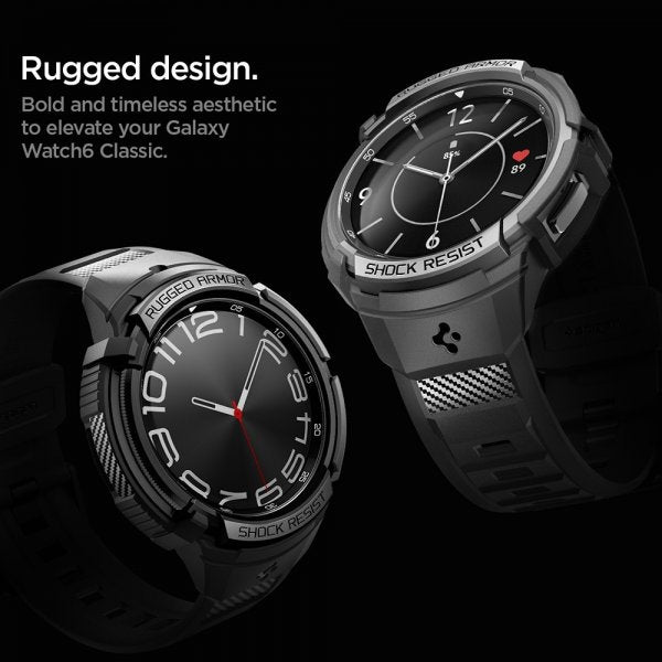 Spigen Samsung Galaxy Watch 6 Classic 47mm Skal og Armbånd Rugged Armor Pro Sort