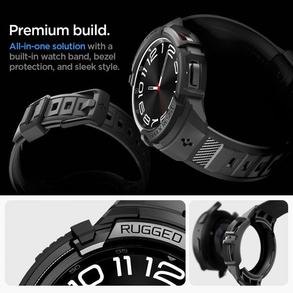 Spigen Samsung Galaxy Watch 6 Classic 47mm Skal og Armbånd Rugged Armor Pro Sort