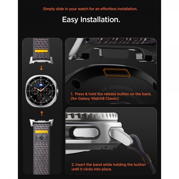 Spigen Samsung Galaxy Watch 8 40/44mm/Classic 46mm Rem Athlex Air Active Gray
