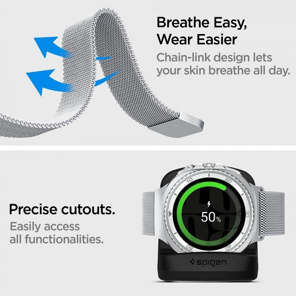 Spigen Samsung Galaxy Watch 8 40/44mm/Classic 46mm Rem Metal Fit Sølv
