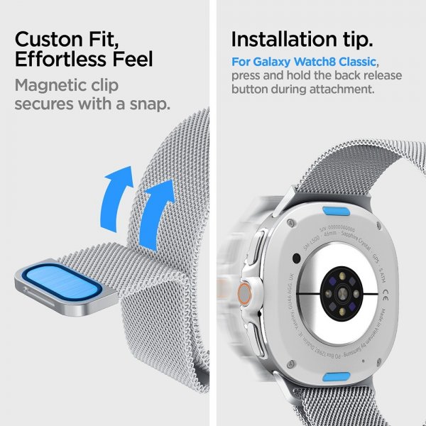 Spigen Samsung Galaxy Watch 8 40/44mm/Classic 46mm Rem Metal Fit Sølv