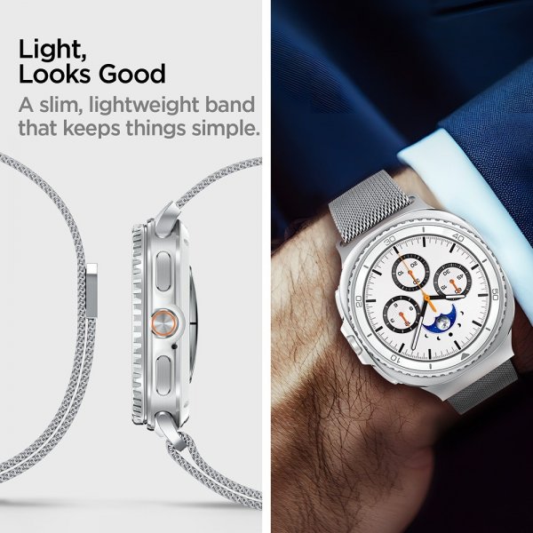 Spigen Samsung Galaxy Watch 8 40/44mm/Classic 46mm Rem Metal Fit Sølv