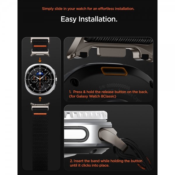 Spigen Samsung Galaxy Watch 8 40/44mm/Classic 46mm Rem DuraPro Flex Sort