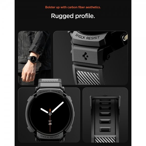 Spigen Samsung Galaxy Watch 8 44mm Armbånd og Cover Rugged Armor Pro Mat Sort