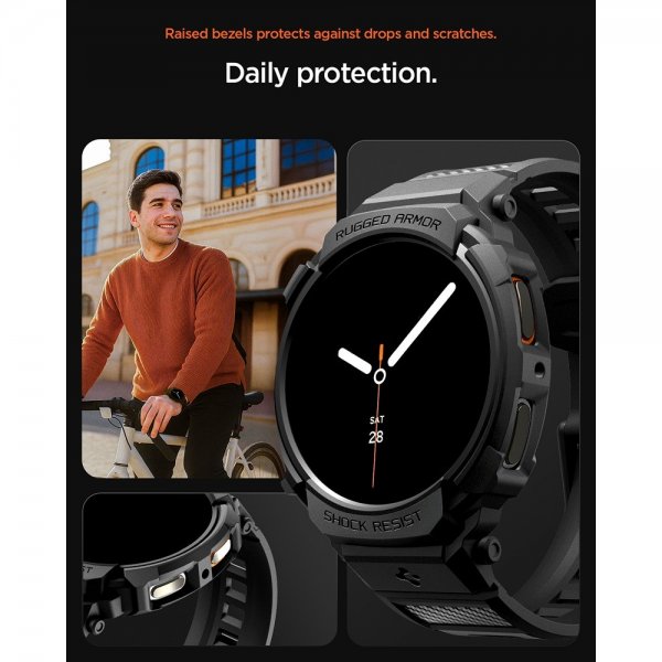 Spigen Samsung Galaxy Watch 8 44mm Armbånd og Cover Rugged Armor Pro Mat Sort
