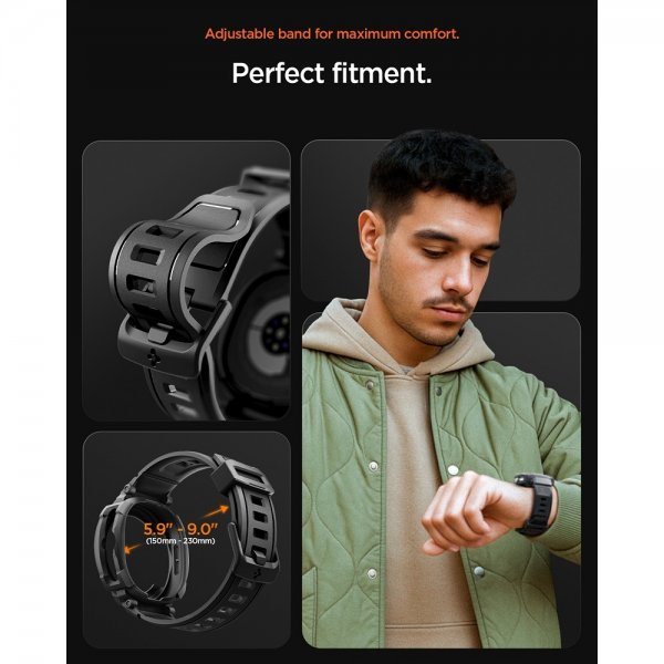 Spigen Samsung Galaxy Watch 8 Classic 46mm Armbånd og Cover Rugged Armor Pro Mat Sort