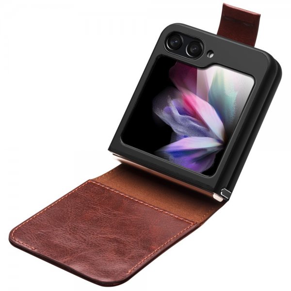 Qialino Samsung Galaxy Z Flip 5 Etui Ægte Læder Mørkebrun