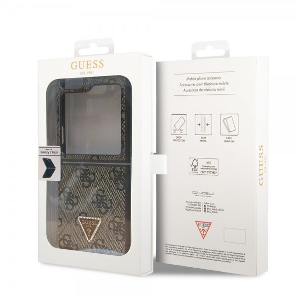 Guess Samsung Galaxy Z Flip 5 Cover 4G Metal Triangle Rhinsten Brun