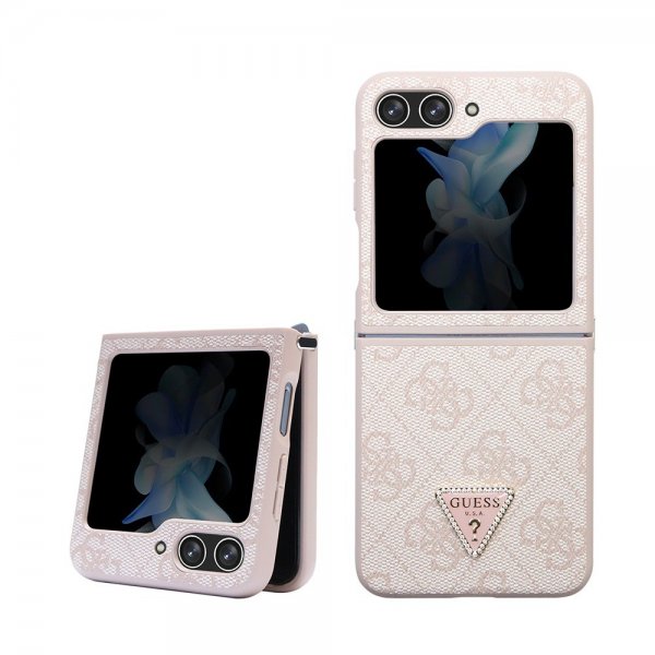 Guess Samsung Galaxy Z Flip 5 Skal 4G Metal Triangle Strass Rosa