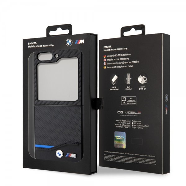 BMW Samsung Galaxy Z Flip 5 Cover Carbon Effect Metal Logo Sort