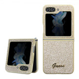 Guess Samsung Galaxy Z Flip 5 Cover Glitter Flakes Metal Logo Guld
