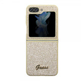 Guess Samsung Galaxy Z Flip 5 Cover Glitter Flakes Metal Logo Guld