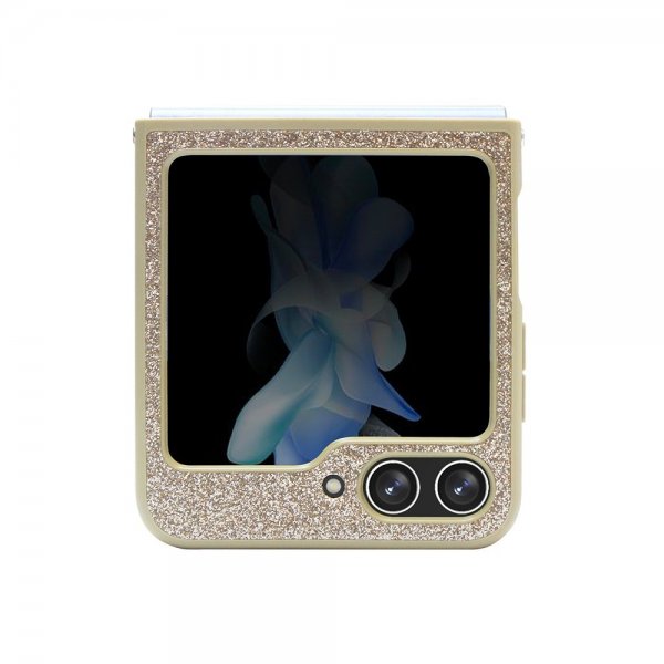 Guess Samsung Galaxy Z Flip 5 Cover Glitter Flakes Metal Logo Guld