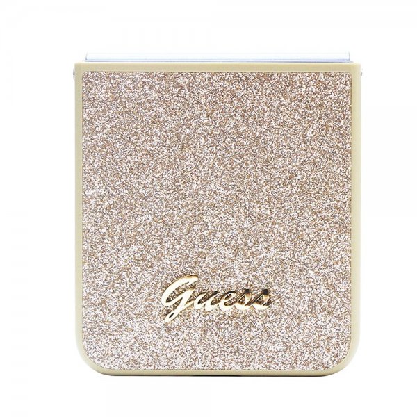 Guess Samsung Galaxy Z Flip 5 Cover Glitter Flakes Metal Logo Guld