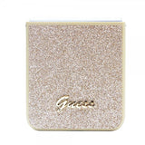 Guess Samsung Galaxy Z Flip 5 Cover Glitter Flakes Metal Logo Guld