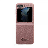 Guess Samsung Galaxy Z Flip 5 Cover Glitter Flakes Metal Logo Rosa