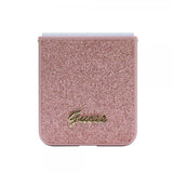 Guess Samsung Galaxy Z Flip 5 Cover Glitter Flakes Metal Logo Rosa