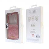 Guess Samsung Galaxy Z Flip 5 Cover Glitter Flakes Metal Logo Rosa