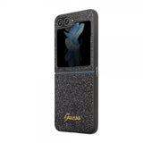 Guess Samsung Galaxy Z Flip 5 Cover Glitter Flakes Metal Logo Sort