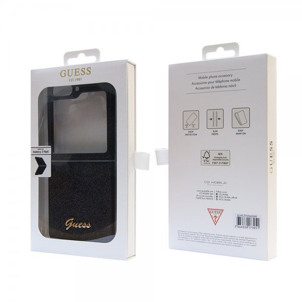 Guess Samsung Galaxy Z Flip 5 Cover Glitter Flakes Metal Logo Sort