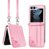 Samsung Galaxy Z Flip 5 Cover med skulderrem kortrum lyserød