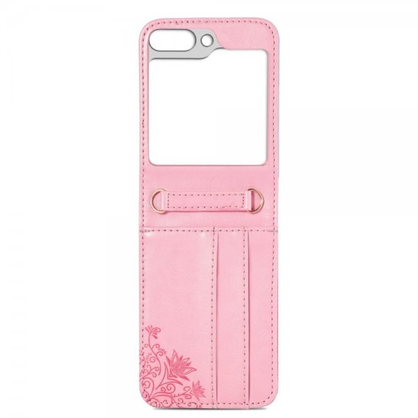 Samsung Galaxy Z Flip 5 Cover med skulderrem kortrum lyserød