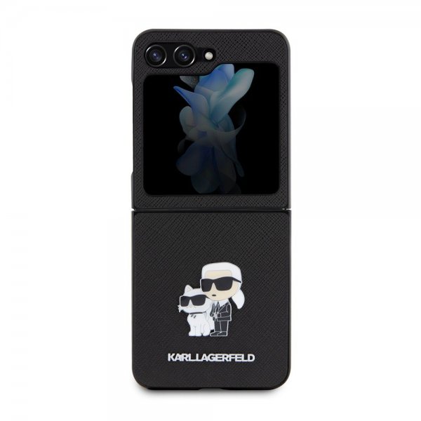Karl Lagerfeld Samsung Galaxy Z Flip 5 Cover NFT Karl & Choupette Pin Saffiano Sort
