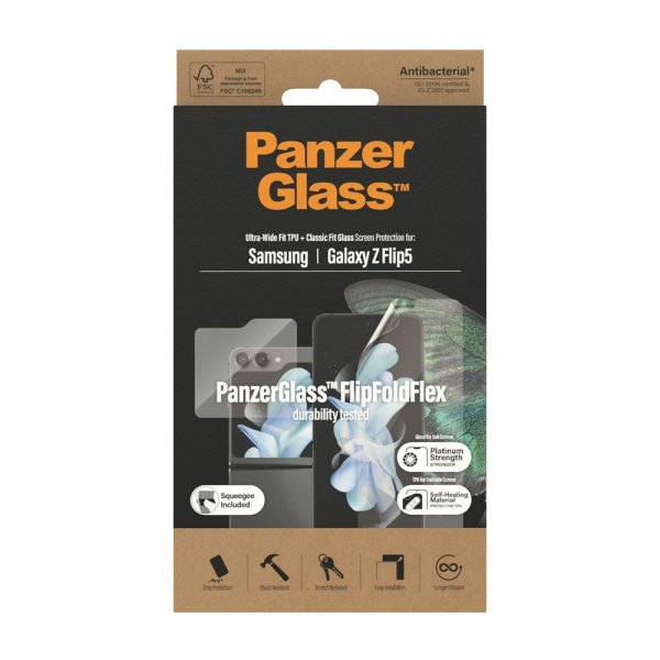 PanzerGlass Samsung Galaxy Z Flip 5 Skærmbeskyttelse FlipFoldFlex Ultra-Wide Fit TPU + Classic Fit Glas