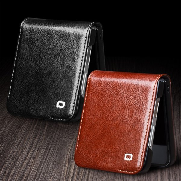 Qialino Samsung Galaxy Z Flip 6/Flip 7 FE Etui Ægte Læder med Klap Sort