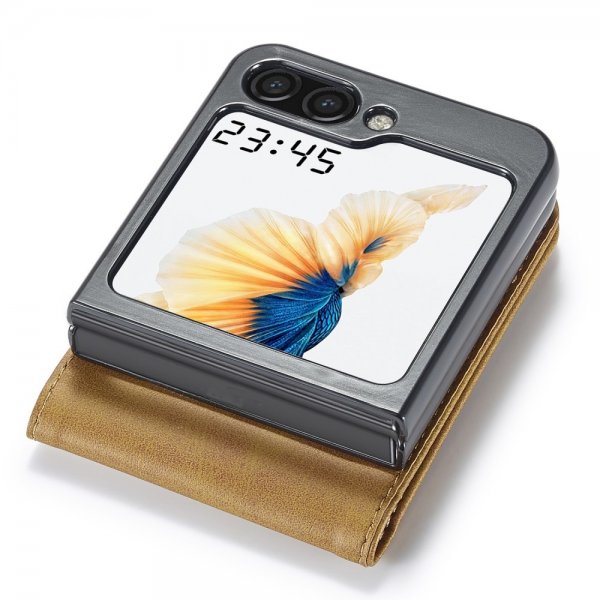 Lc.Imeeke Samsung Galaxy Z Flip 6/Flip 7 FE Etui med kortlomme og standerfunktion Lysebrun