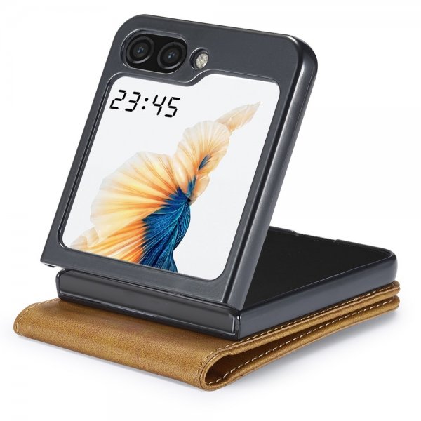 Lc.Imeeke Samsung Galaxy Z Flip 6/Flip 7 FE Etui med kortlomme og standerfunktion Lysebrun