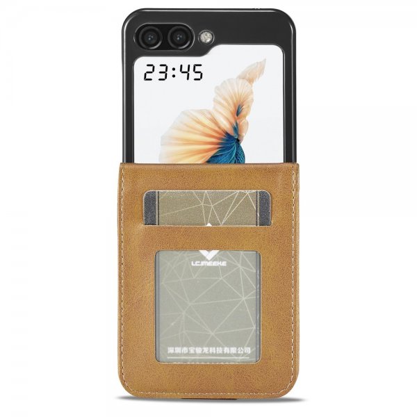 Lc.Imeeke Samsung Galaxy Z Flip 6/Flip 7 FE Etui med kortlomme og standerfunktion Lysebrun
