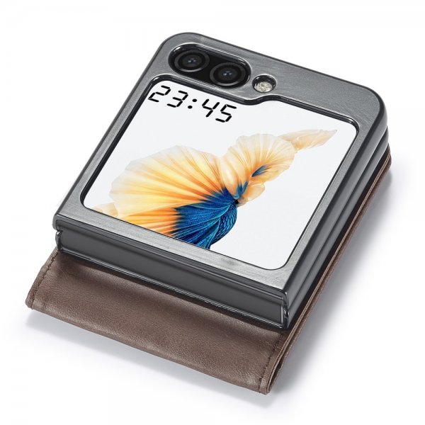 Lc.Imeeke Samsung Galaxy Z Flip 6/Flip 7 FE Cover med Kortplads og Standfunktion Mørkebrun